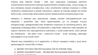 Bariery rozwoju rynku OZE w Polsce, ze szczególnym uwzględnieniem branży fotowoltaicznej, w dobie kryzysu energetycznego i zagrożenia pokoju w Europie.